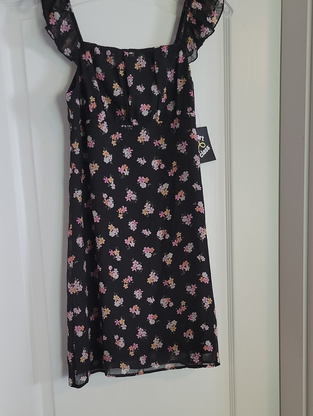 art class Black Floral Sundress with Pink and Cream Blooms